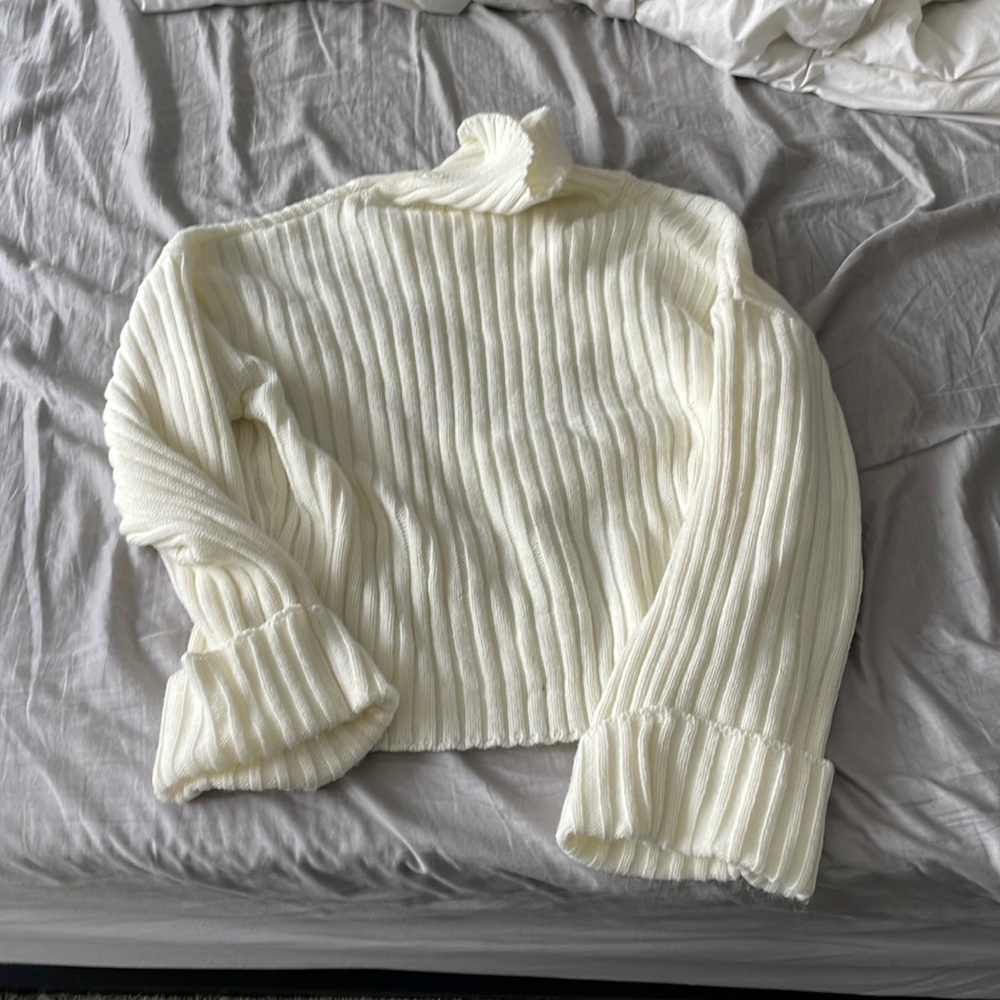 Thick cream knitted turtleneck sweater